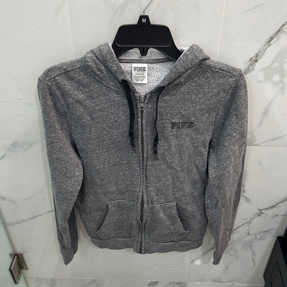 Pink Victoria’s Secret Women’s Gray Full Zip-Up Hoodie with Logo Size S/P/CH.